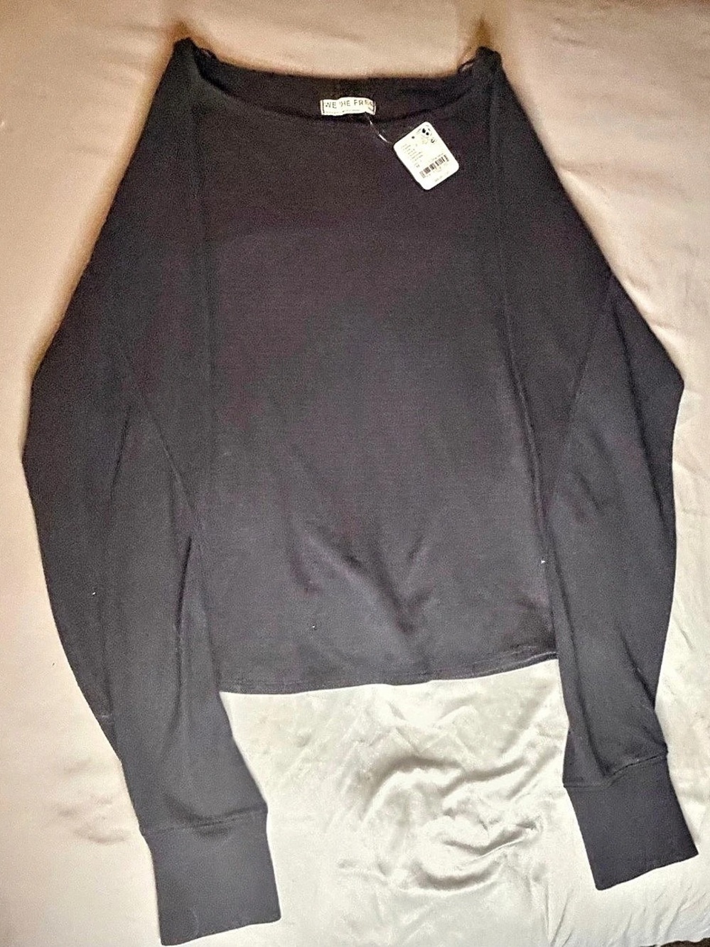Free People Jess Long Sleeve Top in Black NWT